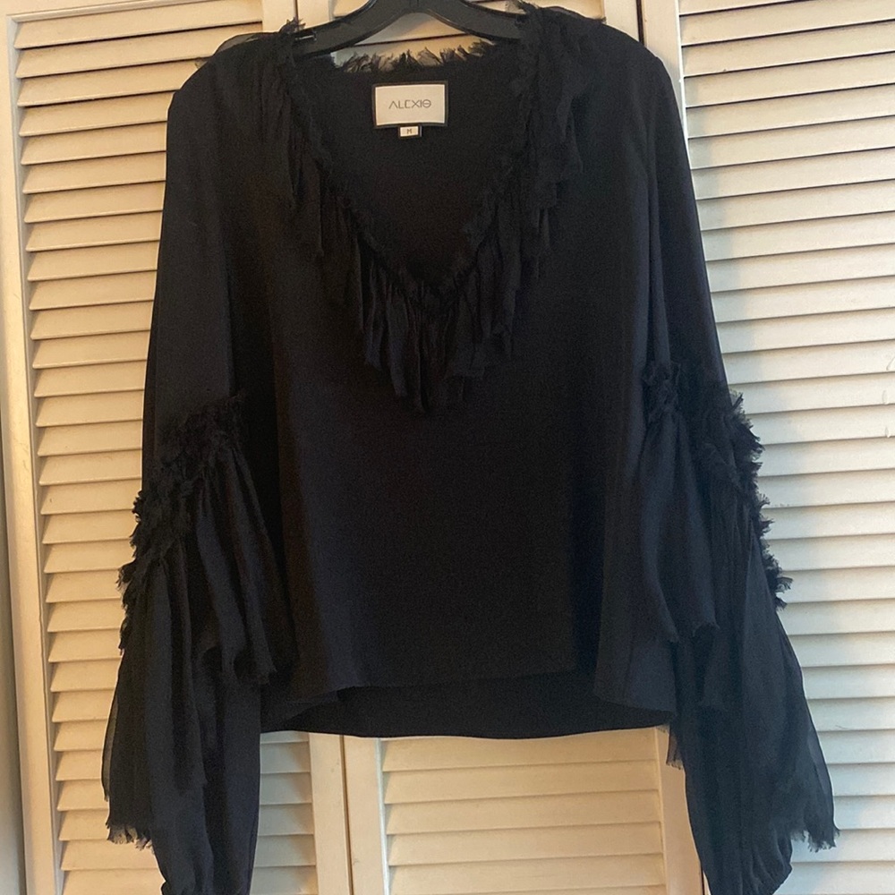 ALEXIS V Neck Black Silk Blouse